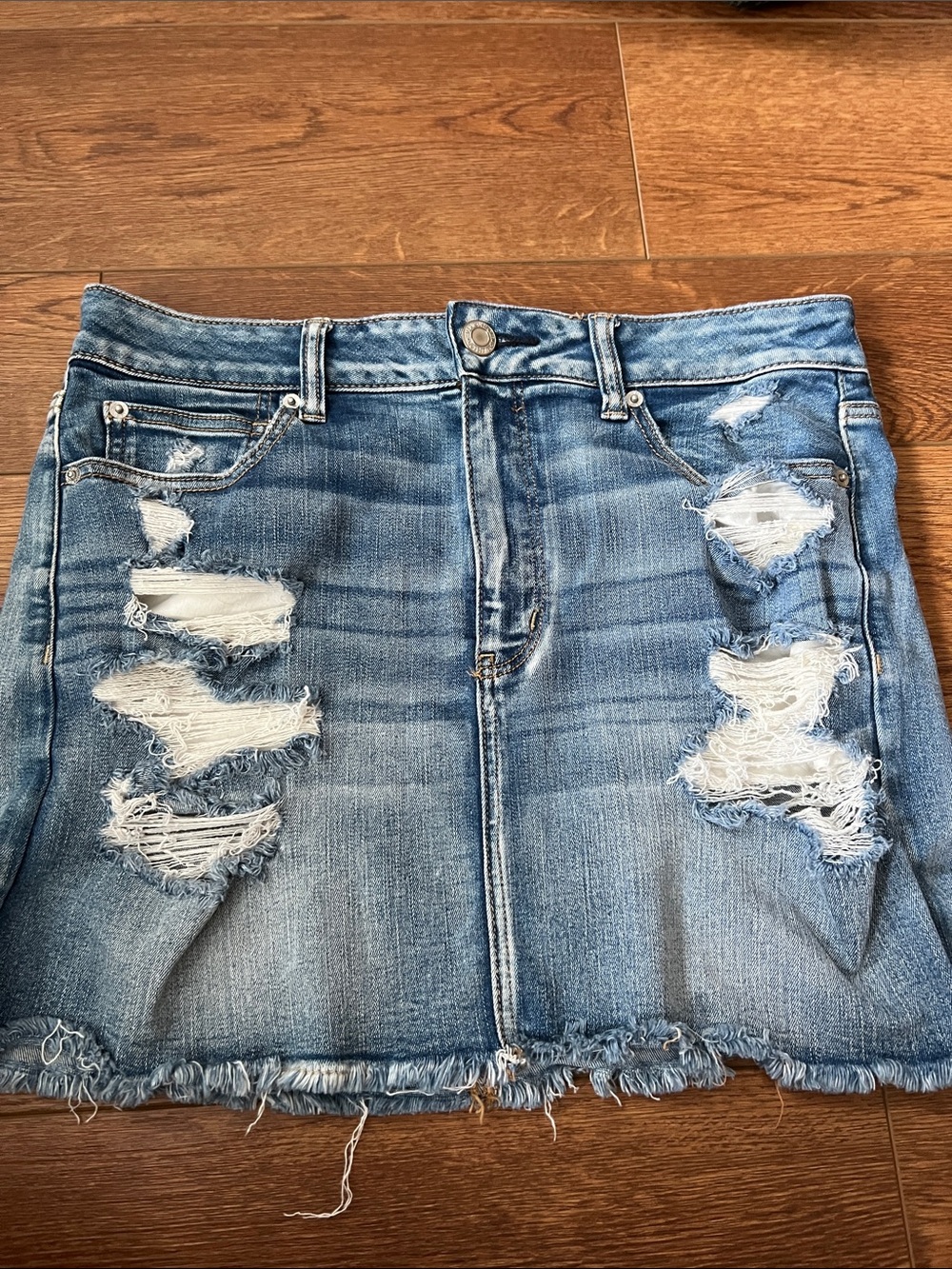 Distressed Denim Mini Skirt - Women